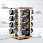 Kamenstein 16 Jar Warner Revolving Countertop Spice Rack Organizer with Lift & Pour Caps and Spices Included, FREE Spice Refills for 5 years, Stainless Steel & Bamboo with Black Caps - size: 16-Jar, style: 16-Jar Bamboo Revolving