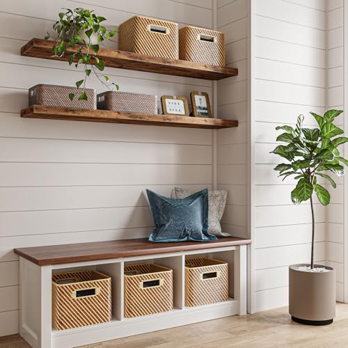 Fixwal Wood Floating Shelves for Wall, 47" Long Heavy Duty Wall Mounted Shelves for Living Room, Bedroom, Bathroom and Kitchen, Wall Shelves for Storage, Books, Room Decor (Rustic Brown, Set of 2) - color: Rustic Brown, size: 47in