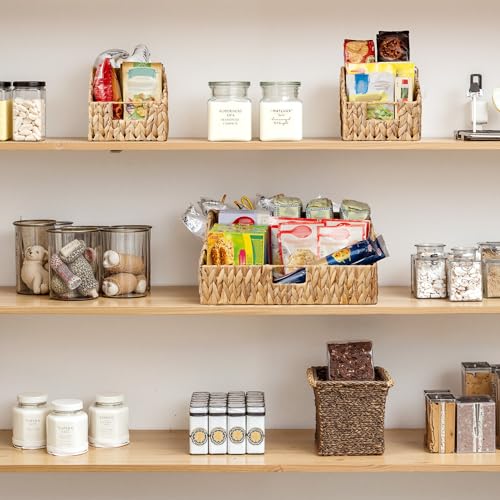 GRANNY SAYS Wicker Storage Basket, Wicker Basket with Handles, Trapezoid Woven Baskets for Shelves, Decorative Baskets for Home Decor, Water Hyacinth, 3 Pack - color: Water Hyacinth, size: 10¾"D x 17"W x 7½"H + 2x 9½"D x 7½"W x 6¾"H
