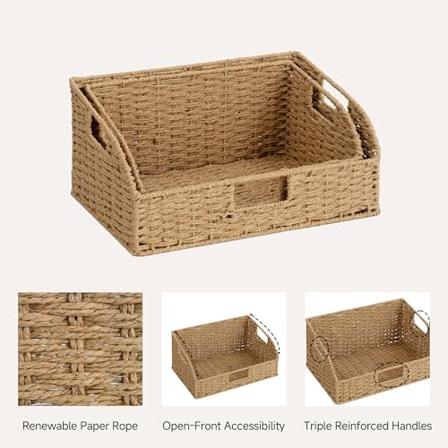 StorageWorks Pantry Baskets for Organizing, Paper Rope Storage Baskets for Shelves with Built-in Handles, Pantry Organizers and Storage, Natural, Set of 2 (Large and Medium) - color: Light Brown(Paper Rope), size: 15¾"L x 11"W x 7½"H + 14¼"L x 9¾"W x 6¾"H