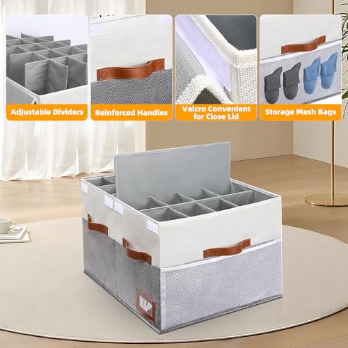 Supowin Shoe Organizer for Closet, Foldable Shoe Storage Bins with Lid & Adjustable Dividers, Fabric Shoe Box Storage Containers with Four Reinforced Handles, Fits 20 Pairs, 1 Pack, Grey - color: Grey, size: 26"L x 17"W x 13"H