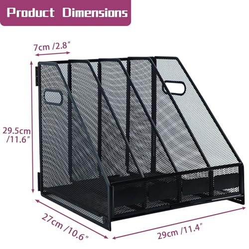 Desk Organizers, Metal Magazine File Holder with 4 Vertical Compartments Rack Binder File Organizer for Office Supplies, Home Workspace - Black - color: Black, size: 4 Compartments
