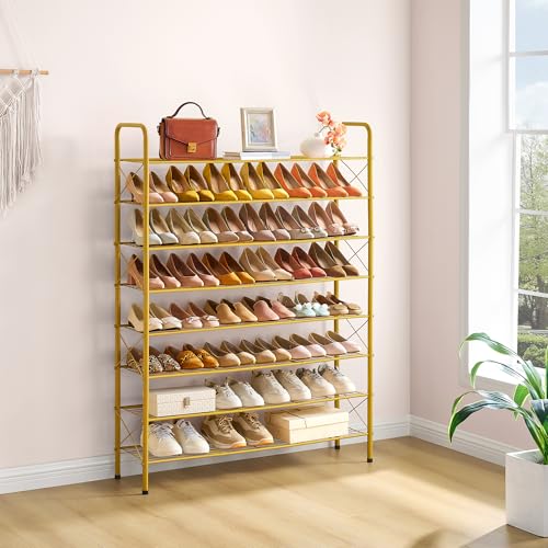 Hoctieon 8 Tier Shoe Rack for Closet, Durable Mesh Style Shoe Rack, Entryway Shoe Shelf, Shoe Storage Organizer for Hallway, Bedroom, Living Room, Wardrobe, Gold - color: Gold, size: 8 Tier