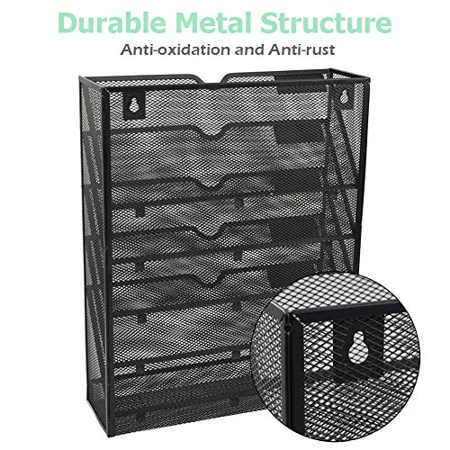 EASEPRES Desk File Organizer Mesh 6-Tier, Hanging Wall Mount Document Organization Stand, Desktop Vertical Mail Paper Folder Holder Rack with Bottom Tray for Office Home Cubicle, Sides Closed, Black - color: Black, size: 6 Tier Upgrade