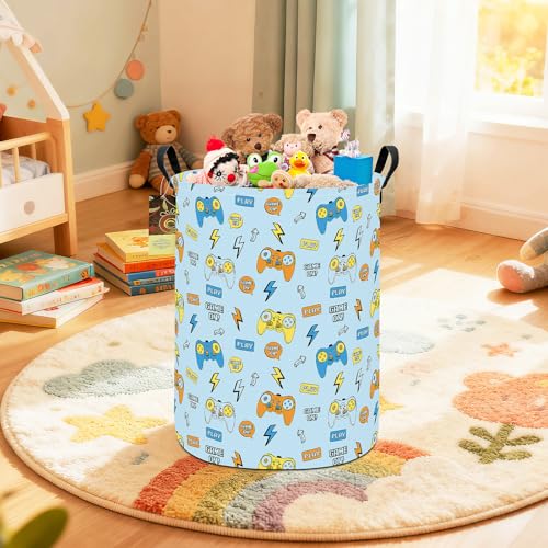 Collapsible Fabric Storage Basket, Waterproof Laundry Hamper with Handles, Round Storage Bin for Clothes Toys, Foldable Organizer for Bedroom Nursery Bathroom(Round-Color Game) - color: Round-Color Game