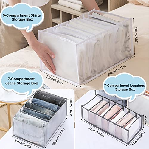 KesaPlan 3Pcs Wardrobe Clothes Organizer, 7/7/9 Grids Visible Foldable Closet Organizers, Compartment Storage Box with Mesh Separation, Washable Drawer Dividers Organizers (Pants+T-Shirt+Legging) - color: Pants+T-Shirt+Legging