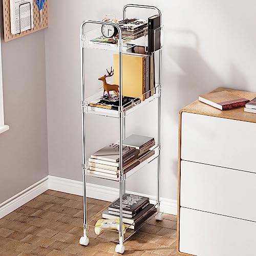 SPACEKEEPER Acrylic Rolling Storage Cart 4 Tier Clear Bathroom Cart Organizer, Transparency Rolling Utility Cart Laundry Room Organization Multifunction Mobile Shelving Unit for Office, Living Room - size: 4 Tier