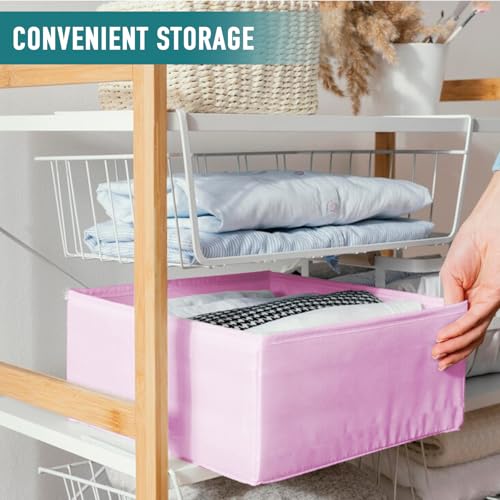 12 Pack Drawer Organizers Underwear Drawer Dividers Foldable Storage Boxes Fabric Closet Organizers Storage Cubes for Clothes Bras Socks Ties Cosmetics Stationeries Hair Accessories(Pink)