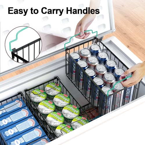 MSERCUOR Freezer Organizer Bins, 4 Pack Stackable Deep Chest Freezer Organizer Bins, Foldable Baskets with Handles, Black Storage Container Baskets for 5/ 7 Cu.FT Deep Freezer Sort Frozen Meats - color: black 4 pack