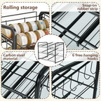Iron Cat Food Container, Can Organizer for Pantry, Pet Food Storage Containers, 3-Tier Can Stackable Storage Rack with 6 Fixed Hooks, Canned Goods Organizer for Countertop Kitchen Cabinet, Black