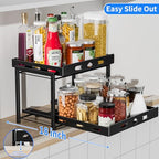 BOIVSHI Spice Organization for Cabinet, 2-Tier Cabinet Spice Rack, Height Adjustable Vertical Spice Rack Pull Out for Kitchen, Cabinet, Pantry (14.1''Wx10.8''Dx9.2''H, Metal Black) - size: 14.1''Wx10.8''Dx9.2''H,2 Tier