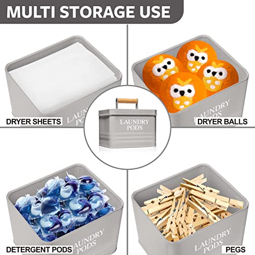Calindiana Modern Farmhouse Metal Laundry Pods Holder Container with Lid for Laundry Room Decor and Accessories and Space Saving Laundry Room Organization and Storage, Holds 81 Laundry Pods, Grey - color: Grey