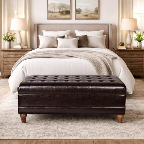 HomePop Deluxe Tufted Storage Bench with Hinged Lid, Espresso - color: Espresso