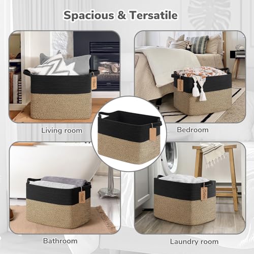 Goodpick Woven Storage Baskets for Organizing, 18" x 14" x 12" Wicker Laundry Basket for Shoes,Towel, Blanket Basket for Living Room, Toy Baskets Storage Kids with Handles - color: Black Jute, size: 18"L x 14"W x 12"H