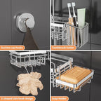 DAOYA Shower Caddy Hanging - Over Shower Head Caddy, 0.82 inch Universal with 2 Shelves, Soap Holder, Toothbrush Holder & Reusable Suction Hook, Complete Silver Bath Organizer Set - color: Silver
