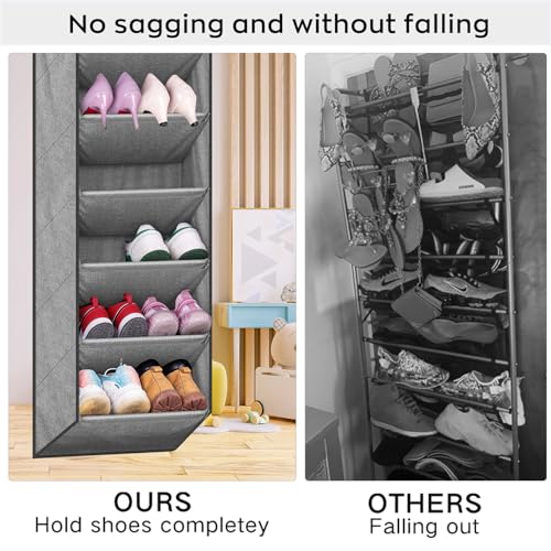 SLEEPING LAMB Shoe Rack for Door with Large Deep Pocket, Over The Door Shoe Organizer for Closet, Dorm and Narrow Hanging Sneaker Storage Holder, Grey - color: Grey, size: 52.5''
