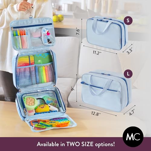 Kids Travel Organizer – Multi-Compartment, Water-Resistant Hanging Bag for Toys, Snacks, & Activities - Compact, Lightweight Design with Hook & Carry Handle - Perfect for Travel Use (Blue, Large) - color: Blue, size: Large