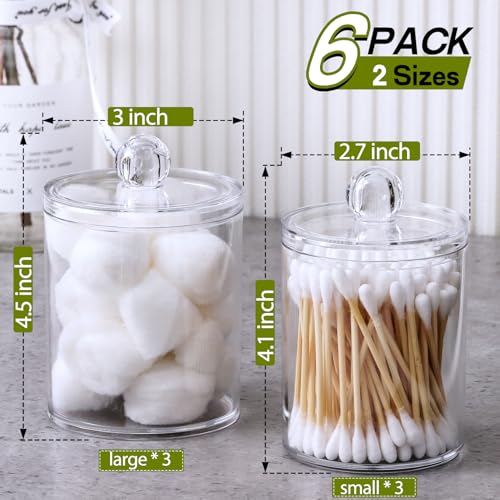 AOZITA 6 Pack Acrylic Qtip Holder Dispenser for Cotton,Swab, Ball, Round Pads, Floss Picks - Clear Plastic Apothecary Jar Set, Bathroom Canister Storage Organization, Vanity Makeup Organizer - color: Clear, size: 6 Pack