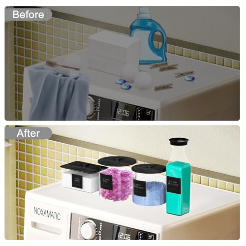 3+1 Pack Laundry Pods Containers & Dryer Sheet Holder & Laundry Detergent Dispenser, Laundry Room Organization and Storage Jars with Lids, Labels and Scoops for Scent Booster Powder Pods, Black Lid - color: Black