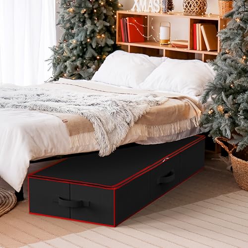 Simple Houseware 41.5" Wrapping Paper Storage Organizer - Fits 40 Rolls with Adjustable Straps, Interior Divider for Ribbons & Bows, 3 Clear Pockets for Gift Bags & Tools, 41.5''L x 16''W, Black - color: Black