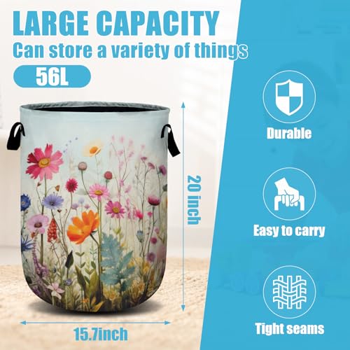 Colourful Blooming Wildflower Laundry Basket, Laundry Hamper Collapsible Oxford Cloth with Handle Clothes Toy Storage Bin for Bathroom Laundry Room Bedroom 15.7 X 20 Inch - color: Colourful Blooming Wildflower