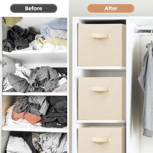 STORAGE MANIAC Storage Cubes, 11 Inch Collapsible Storage Bins with Handles, 10 Pack Fabric Foldable Bins for Organization, Durable Storage Bins for Closet, Shelves, Offices, Toys, 10-Pack Beige - color: Beige-10 Pack, size: 11 INCH