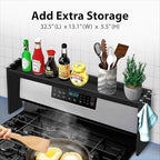 IIIOIIIA Bamboo Over the Stove Spice Shelf for Kitchen, 31.5" Spice Rack Organizer Shelf with 6 hooks, 11.4" Height Extra Storage Countertop, Easy to Assemble, Black - color: Bamboo Black
