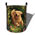 Energetic Running Golden Retriever Laundry Basket with Handles, 19.7"x15.7" Clothes Foldable Laundry Hamper Organizer for Dorm Nursery Bedroom Bathroom Decor, Toy Storage Bin for Kids - style: Golden Retriever61