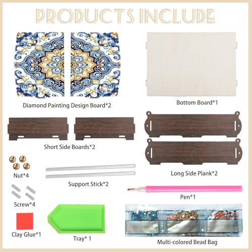 antor DIY Diamond Painting Wooden Storage Box, Mandala Floral Geometric Creative Special Shaped Rhinestone Diamond Art Organizer Box with Flip Lid, Handmade Art Desktop Decorations Gift for Adults - color: Floral Geometric