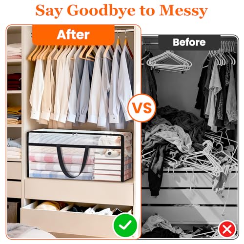 TasticTotes 6 Pack Long Clear Storage Bags for Comforter, Clothes & Bedding, Plastic Blanket Storage with Zipper and Handle, Moving Bags, Closet Organizer and Under-Bed Storage (90L, 39.4"*7.1"*19.7") - size: 90L(39"*7"*20")