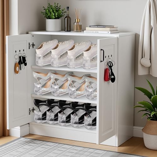 Briwooody Clear Shoe Slots Organizer with Adjustable Height, Acrylic Closet Stacker Display, Storage Shoe Rack Organizer, Double Layer Holders for Shelf Wardrobe Space Saving(Clear,30 Pack) - color: Clear