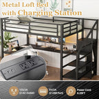 Bellemave Full Size Metal Loft Bed with L Shaped Desk and Wardrobe, Heavy Duty Loft Bed Frame with Storage Stairs, LED Loft Bed Frame with Charging Station & Safety Guardrails, Black - color: Black, size: Full