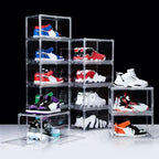 12 Pack Shoe Boxes, Clear Acrylic Stackable Plastic Sneaker Box Container, Magnetic Drop & Side Open Shoe Organizer Case Container With Lids Fits Up to Size 15(Transparency) - color: Transparency