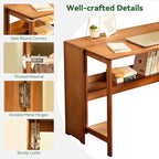 Bamboo Folding Desk Mid Century Modern Desk for Home Office Bedroom Small Spaces, Brown - color: Brown, size: 21.65"D x 32.68"W x 29.92"H
