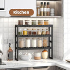 FILWH Bathroom Shelf Bamboo Organizer Rack Adjustable 3-Tier Storage Shelf Wall Mounted Storage Rack Over The Toilet Utility Shelves Living Room Kitchen Shelf(Black) - color: Black
