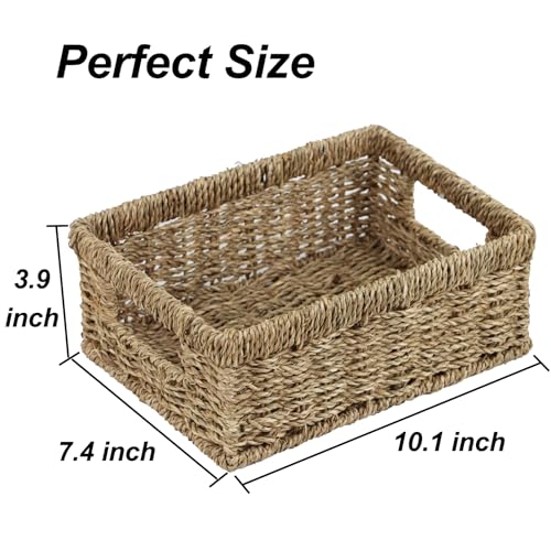 Wicker Baskets, Baskets for Organizing, Rattan Woven Basket for Storage, Organizer Bins with Built-in Handles, Storage Basket for Shelves (Seagrass, Small) - color: Seagrass