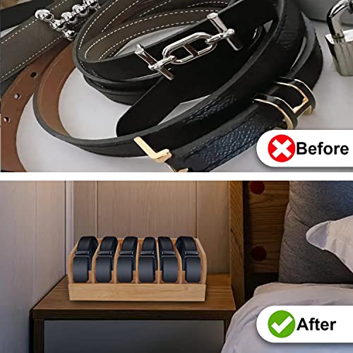 GTI Belt Organizer, 6 Compartments Belt Organizer for Closet and Drawer, Bamboo Display Case for Tie and Belt, Belt Storage Organizer for Men Women (Wooden) - color: Wood, size: 6 Compartments