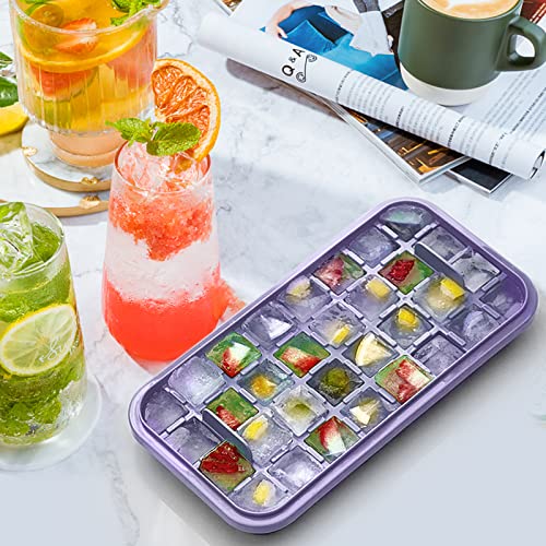 Ice Cube Tray with Lid and Bin for Freezer, 2 Pack, 64 Pcs Ice Cube Mold (Purple) - color: Purple