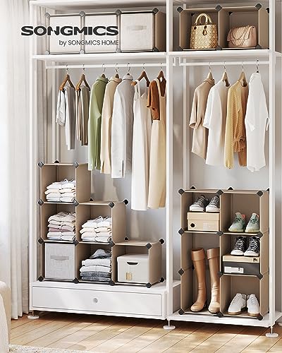 SONGMICS Cube Storage Organizer, Set of 16 Plastic Cubes, Book Shelf, Closet Organizers and Storage, Room Organization, Bedroom Living Room, 12.2 x 48.4 x 48.4 Inches, Camel Brown ULPC442K01 - color: Camel Brown, size: 16 Cubes, style: without doors