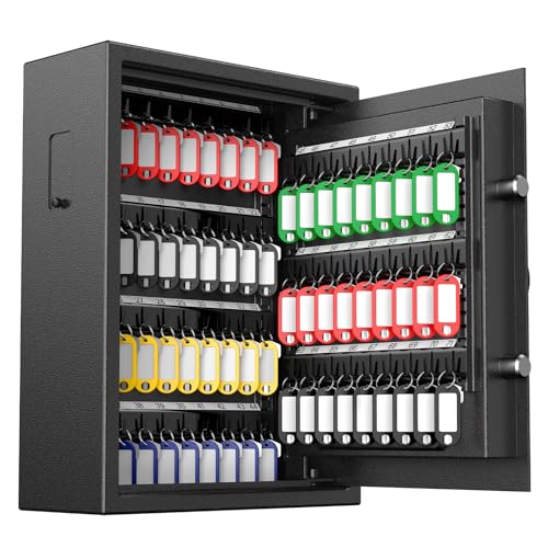 Uniclife 71 Position Key Box, Wall Mount Key Lock Box with Code and Key Lock, Fingerprint Key Cabinet with Anti-Theft Key Drop Slot & Keypad, Keys Safe for Office Hotel & Company - style: Fingerprint Lock