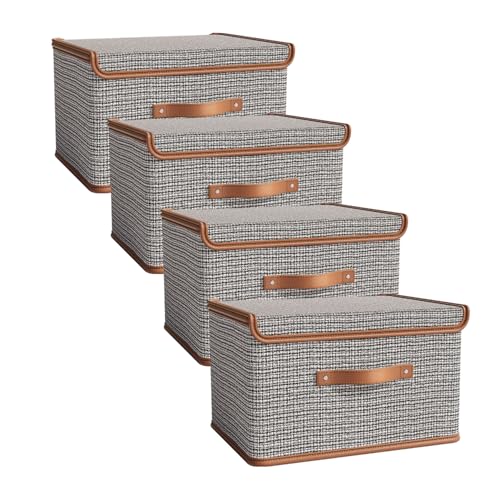 Tuza 4 Pack Storage Bins with Lids, Collapsible Closet Organizer Container, Fabric Organizer Box with Handles, Decorative Storage Boxes with Lids for Organizing Clothes, Books, Light Grey, Large - color: Light Grey, size: 4 Pack - Large