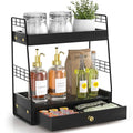 Coffee Bar Station Organizer with Built-In Drawer, 2-Tier Countertop Shelf for Tea Bags, Coffee Accessories, Syrup Bottles (Black) - color: Black