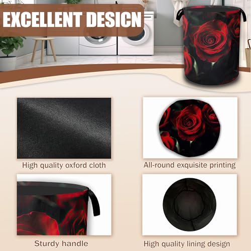 Laundry Hamper,Red Rose Collapsible Laundry Baskets Waterproof Oxford Cloth With Handles,Clothes Storage Bucket Toy Organizer For Bathroom/Nursery/Bedroom 16" x 20.8" - color: Red Rose