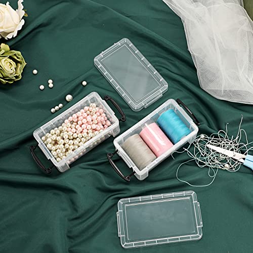 BTSKY 6 Pack Small Clear Plastic Storage Box with Lid Mini Sewing Box Organizer with Black Latch Stackable Craft Storage Containers Small Organizer Box for Stationery, Jewelry, and More - color: Clear