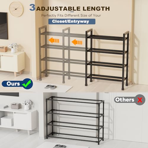 Mavivegue Expandable Shoe Rack, 4-Tier 19"-43.3" Adjustable Shoe Rack for Closet,Hall Entryway,Front Door,Garage, Sturdy Steel Space-Saving Rack, Black - color: Black, size: 4 Tier