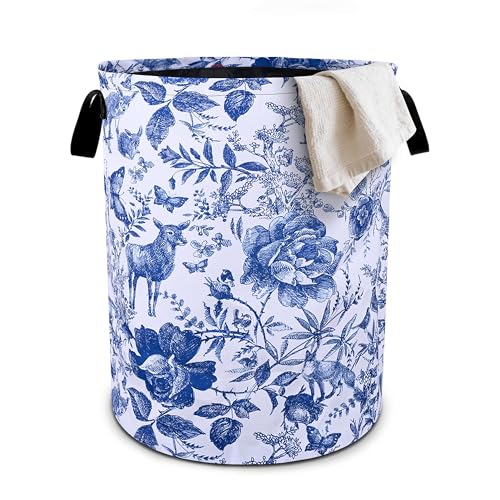 Blue Floral Laundry Basket Foldable Oxford Cloth Tote Bag Laundry Hamper Clothes Storage Bucket Organizer For Bathroom/Laundry Storage/Bedroom 19.6x15.7 Inch - color: Blue Floral