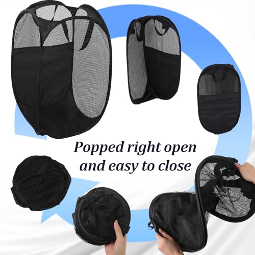 6Pcs Pop up Hampers for Laundry Foldable Mesh Laundry Hamper Baskets with Sturdy Handles Pop up Hamper Dirty Clothes Baskets for Bedroom College Dorm Travel Storage (Black/White/Blue) - color: Black-6PCS