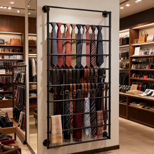 10-Layer Wall Mounted Display Rack, Wrapping Paper Ribbon Organizer Scarves Tie & Scarf Rack Belts Towel Holder Necktie Hijab Stand Metal Shelving for Home, Retail Stores, Flower Shop - color: Black, size: L: 23.6 in, H: 47.2 in