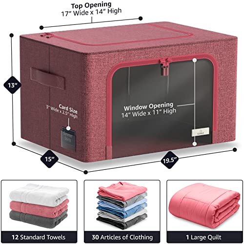 Sorbus Storage Bins with Metal Frame - Stackable & Foldable Clothes Organizer Bags - Oxford Fabric Storage Containers with Large Clear Window & Carry Handles Organization for Bedding Linen & Clothing - color: Pink, size: 4 Pack