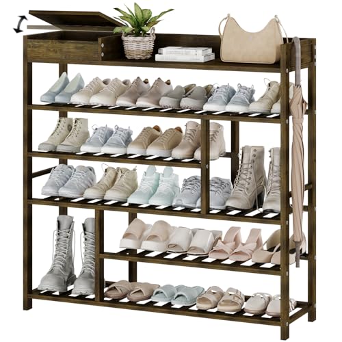 Bamworld Shoe Rack for Front Door Entrance Bamboo Shoe Organizer with Storage Box Free Standing Shoe Cabinet Wooden Shoe Storage Shelf for entryway, Closet and Doorway (Dark Brown) - color: Dark Brown